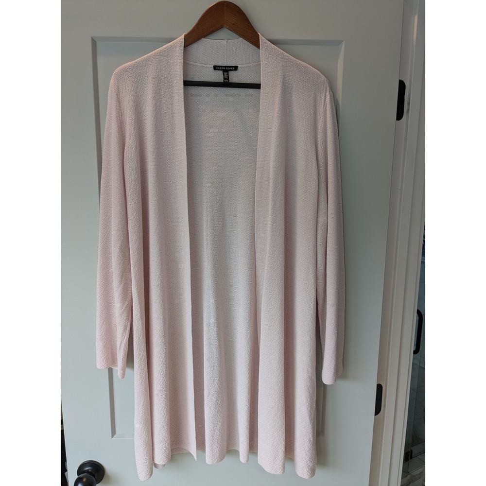 Eileen Fisher Pink Italian Yarn Open Front Cardigan Sweater XL Longline Textured